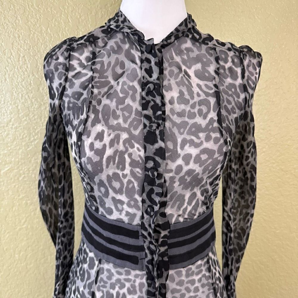 Diane Von Furstenberg Women's 0 Hannah Semi Sheer Silk Wrap Dress Black Leopard - Picture 2 of 7
